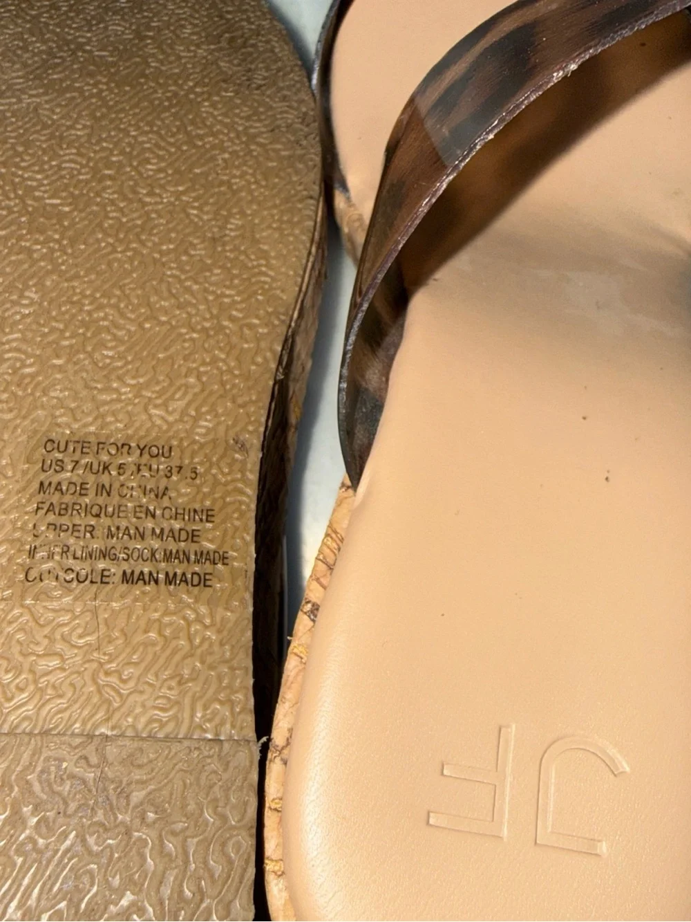 JustFab Leopard Print Cork Wedge Slide Sandals - Tan/Brown